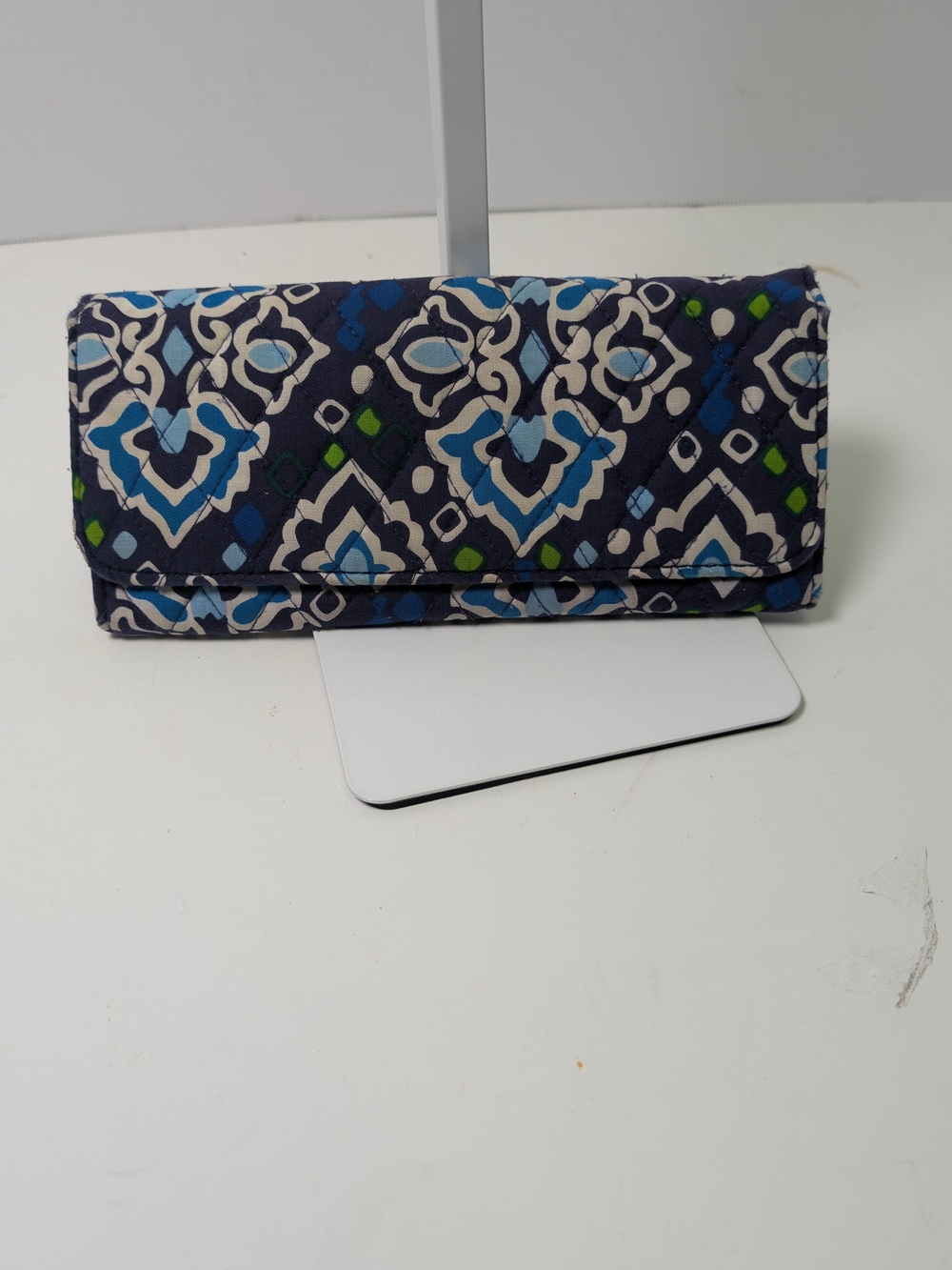 Vera Bradley Quilted Foldover Wallet Clutch - Navy, Light Blue & Green